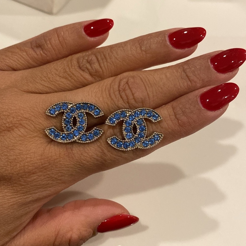 Chanel Blue Crystal Earrings